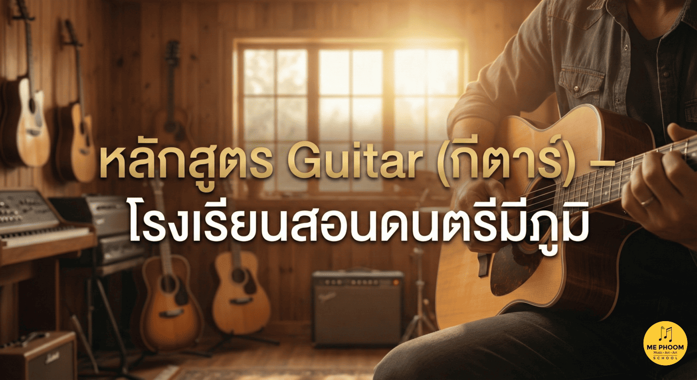 ภาพปกบทความแนะนำหลักสูตรเรียนกีตาร์ (Guitar) ที่โรงเรียนสอนดนตรีมีภูมิ บรรยากาศการเรียนที่อบอุ่นและทันสมัย
